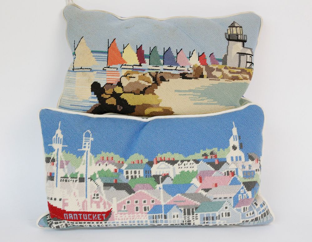 Appraisal: Two Needlepoint Pillows Rainbow Fleet and Town of Nantucket Two