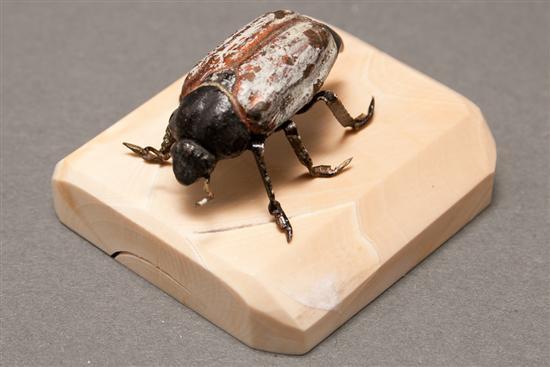 Appraisal: Austrian cold-painted bronze beetle figure on a carved bone base