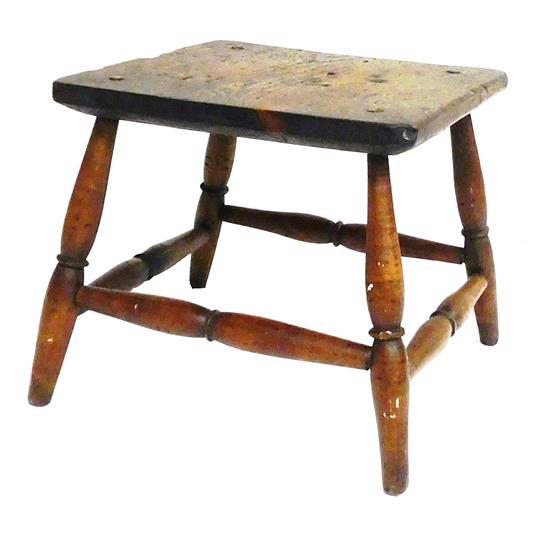 Appraisal: American Windsor stool birch and pine square plank seat with