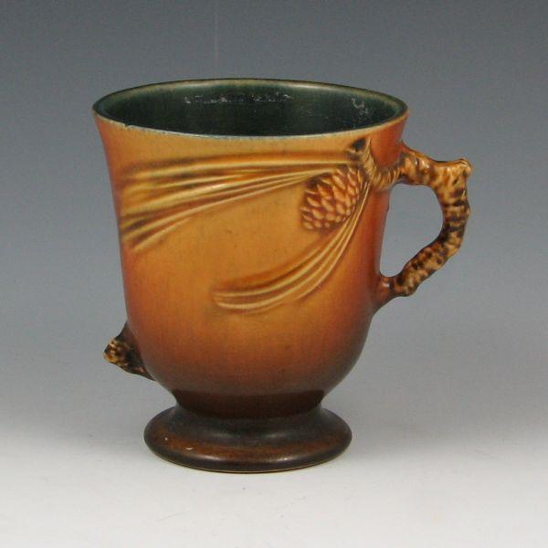 Appraisal: Roseville Pine Cone mug-shaped vase in brown Marked Roseville USA