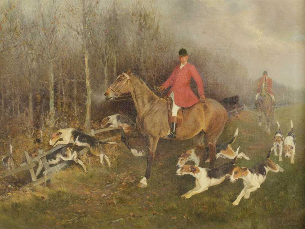 Appraisal: WILLIAM WOODHOUSE UK - OIL ON CANVAS fox hunt x