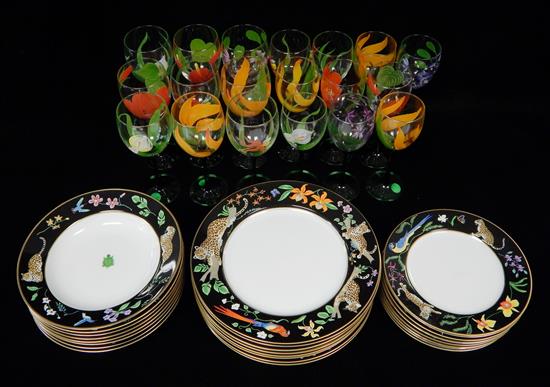 Appraisal: Jungle-themed partial dinner set by Lynn Chase and Luminarc stemware