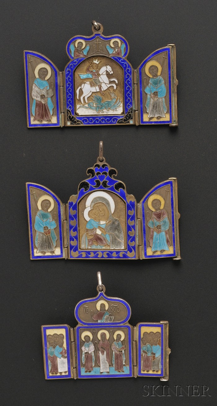 Appraisal: Three Silver and Enamel Pendant Icons Moscow Russia dated and