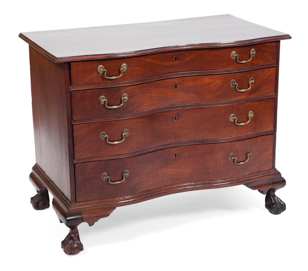 Appraisal: MASSACHUSETTS CHIPPENDALE SERPENTINE-FRONT BUREAU CIRCA HEIGHT WIDTH DEPTH MASSACHUSETTS CHIPPENDALE