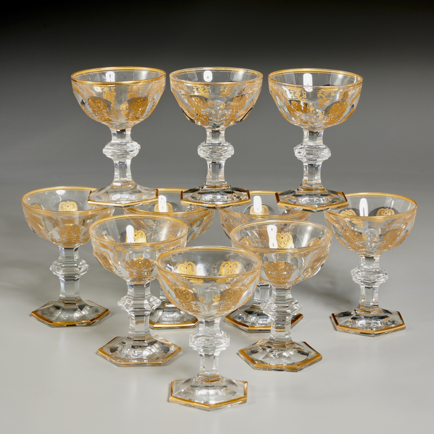 Appraisal: SET BACCARAT HARCOURT EMPIRE CRYSTAL SHERBETS th c gilt champagne