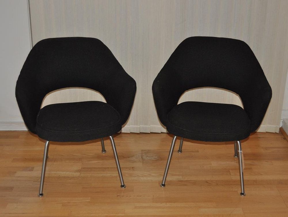 Appraisal: Pair MCM Upholstered Tub Chairs black fabric with tubular chrome