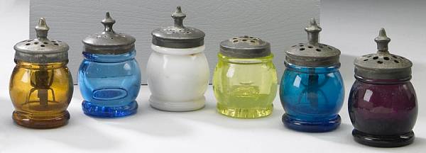 Appraisal: A group of six molded colored christmas glass and pewter