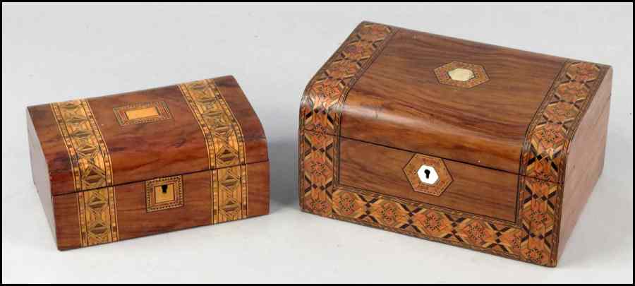 Appraisal: TWO TURNBRIDGE WARE STYLE INLAID BOXES Larger '' x ''