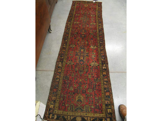 Appraisal: Hamadan Persian Handmade Runner overall geometrics on deep red fields