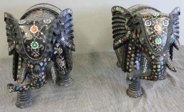 Appraisal: Pair of Vintage Pietra Dura Marble Elephants From a Bellmore