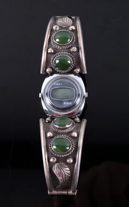 Appraisal: Navajo Sterling Jade Watch Band Cuff w Clasp Included in