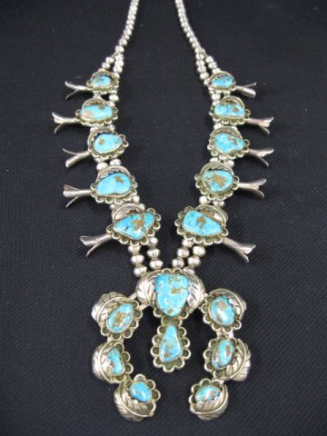 Appraisal: Indian Turquoise Sterling Squash BlossomNecklace long a beautiful example