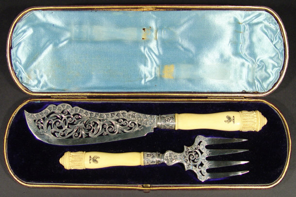 Appraisal: Victorian silver fish slice and fork with pierced and chased