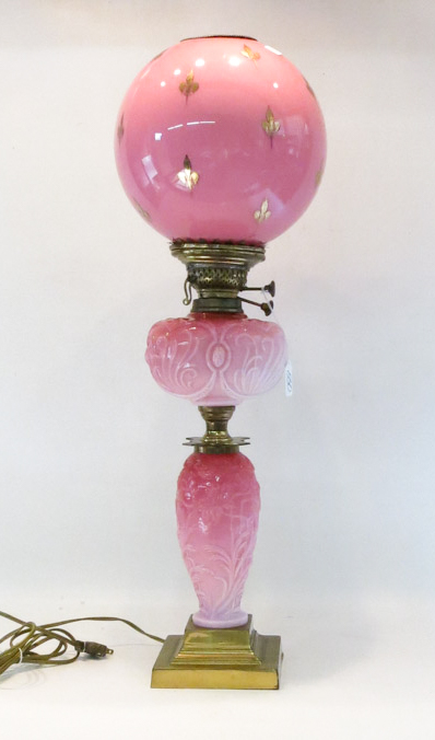 Appraisal: VICTORIAN GLASS TABLE LAMP Gone With the Wind style originally