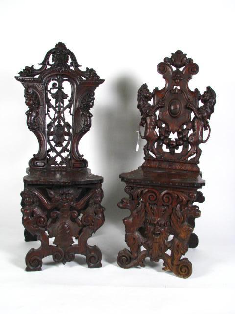 Appraisal: Two RJ Horner American Renaissance carved hallway chairs one with