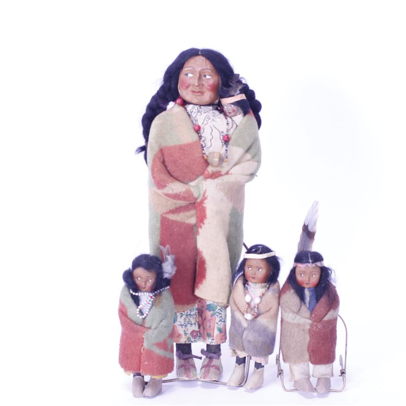 Appraisal: Four Skookum Bully Good Native American Indian dolls circa s