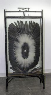 Appraisal: An African Feather Dance Fan in a Victorian Painted Bamboo