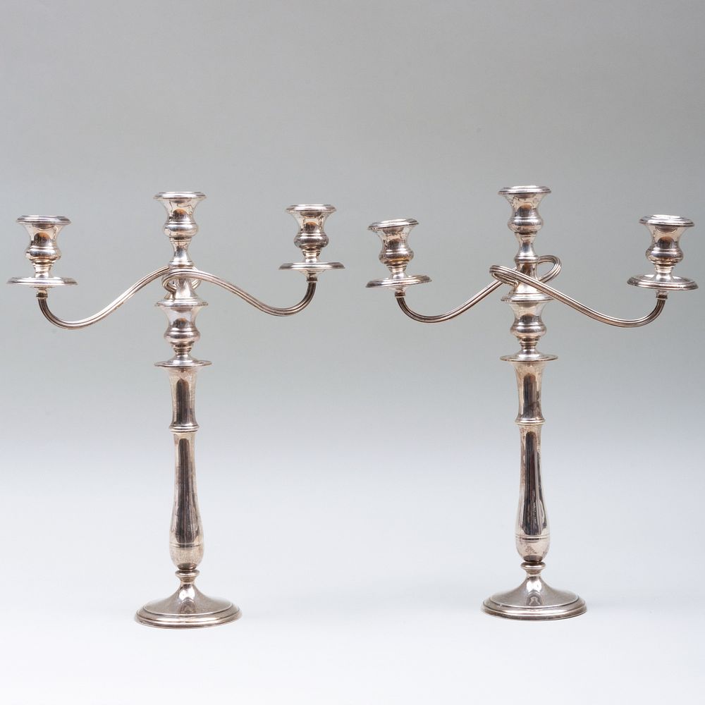 Appraisal: Pair of Old Newbury Crafters Silver Three Light Candelabra The