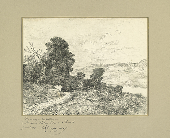 Appraisal: HENRI HARPIGNIES Paysage Black chalk on cream laid paper circa