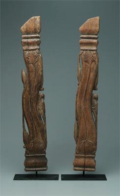 Appraisal: Pair wooden architectural elements carved birds flowers and vines each