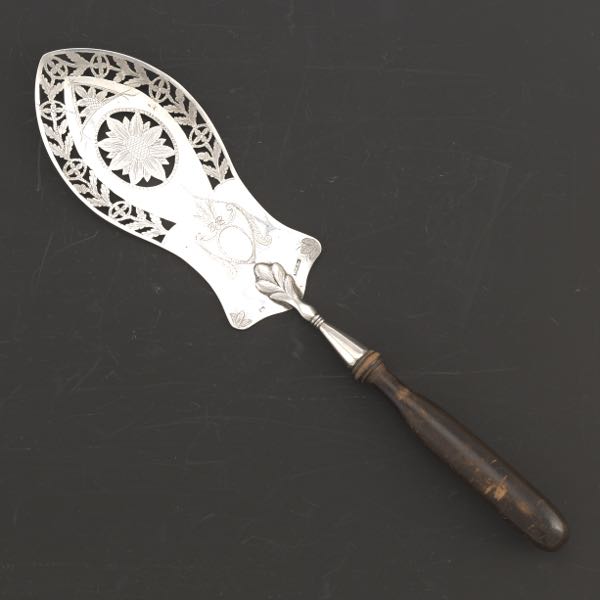 Appraisal: GERMAN SILVER AND CARVED WOOD HANDLE FISH SERVER BY H