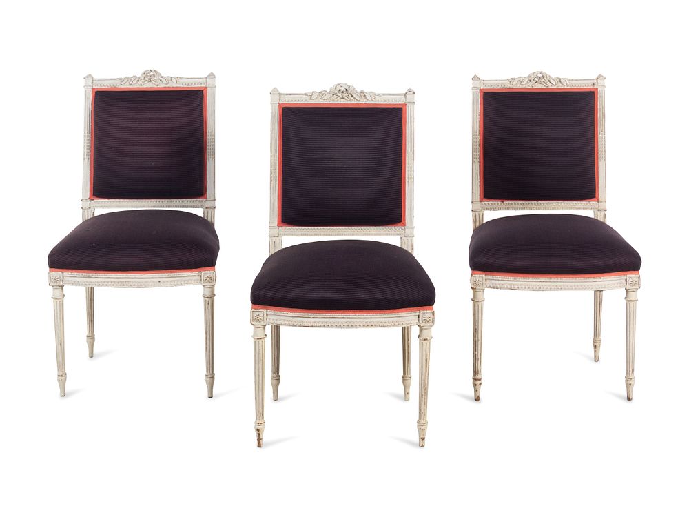 Appraisal: A Set of Three Louis XVI Painted Side Chairs A