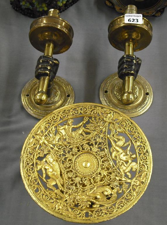 Appraisal: Pair of brass and bronze novelty wall lights modelled as