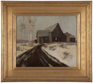 Appraisal: George Spangenberg ''Snowscape'' House in a winter landscape signed lower