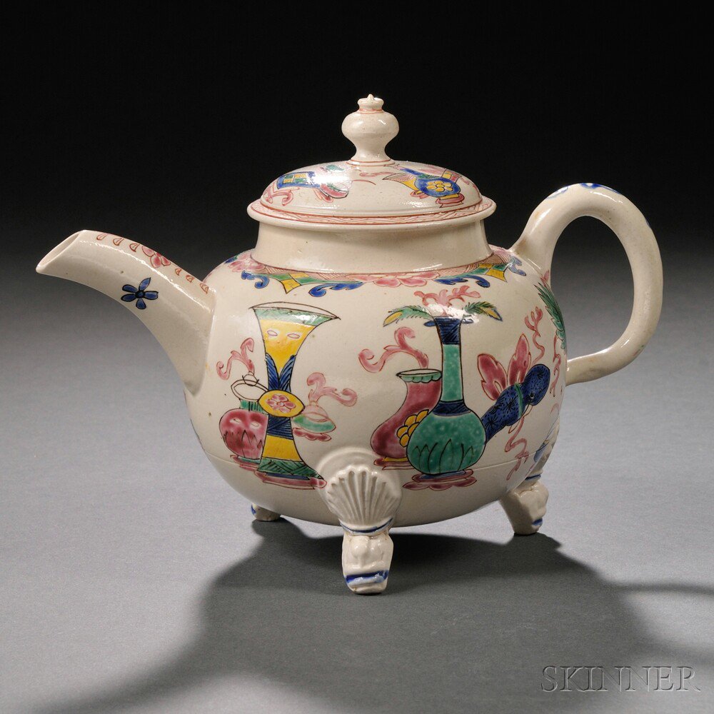 Appraisal: Staffordshire Enameled Salt-glazed Stoneware Teapot and Cover England c globular