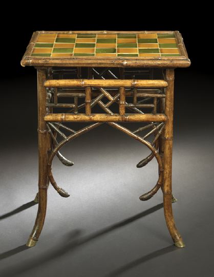 Appraisal: Anglo-Indian Bamboo and Tile Occasional Table ca the rectangular top