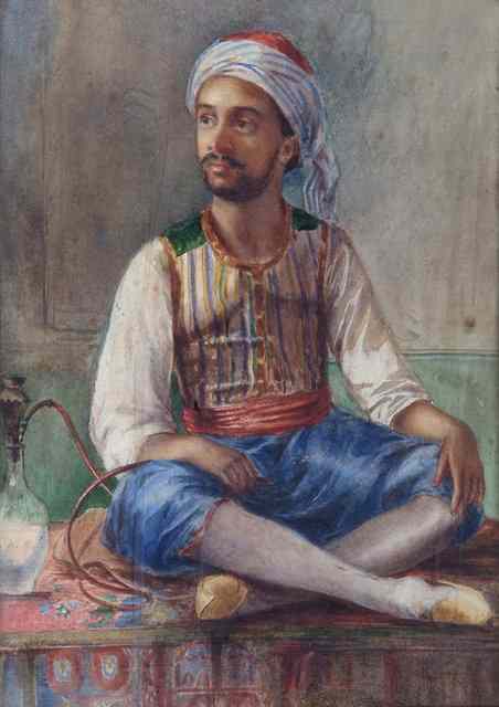 Appraisal: th CENTURY ENGLISH SCHOOLPortrait of a young Turkish man holding