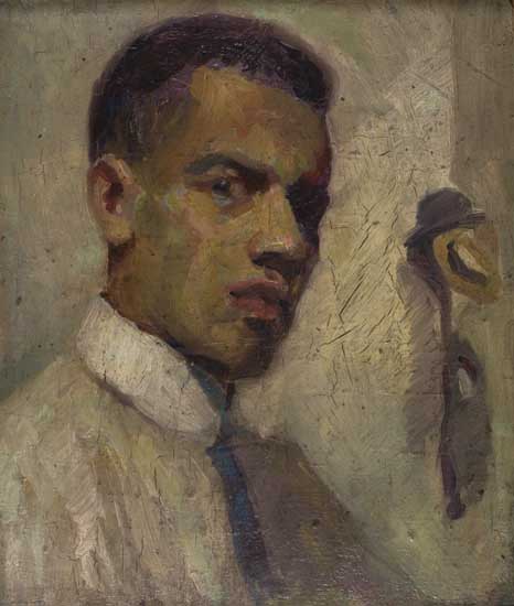 Appraisal: LENWOOD MORRIS Self-Portrait Oil on thick cardstock circa x mm