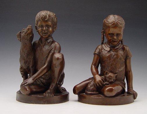 Appraisal: PARKS Charles American - Pair Child Bronzes Seated girl with