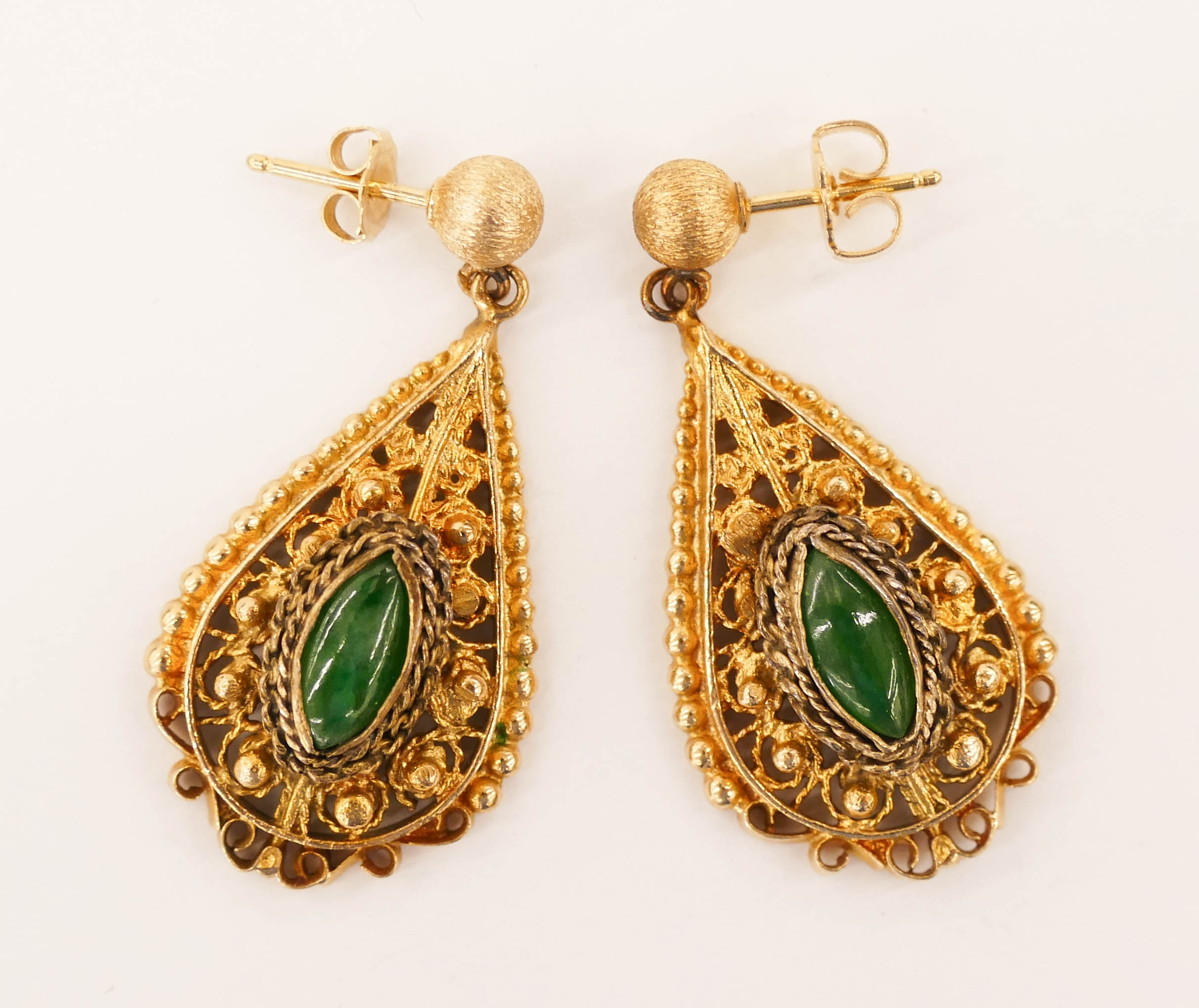 Appraisal: Pair Chinese k Jade Tear Drop Earrings '' Hand made