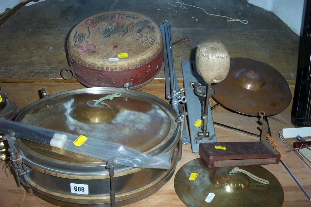 Appraisal: An eastern drum with painted oriental style decoration a part