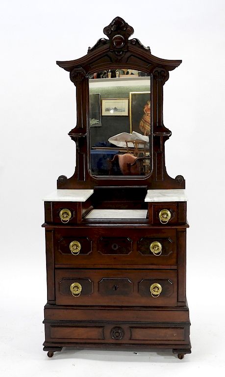 Appraisal: Victorian Walnut Diminutive Drop Well Dresser United States Circa Diminutive