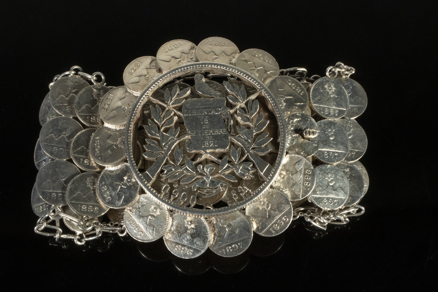 Appraisal: SILVER COIN BRACELET Link Bracelet consisting of Guatemalan Real silver