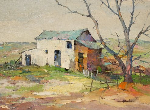 Appraisal: ALFREDSON Albert American th century ''Veterans'' depicts an aged barn