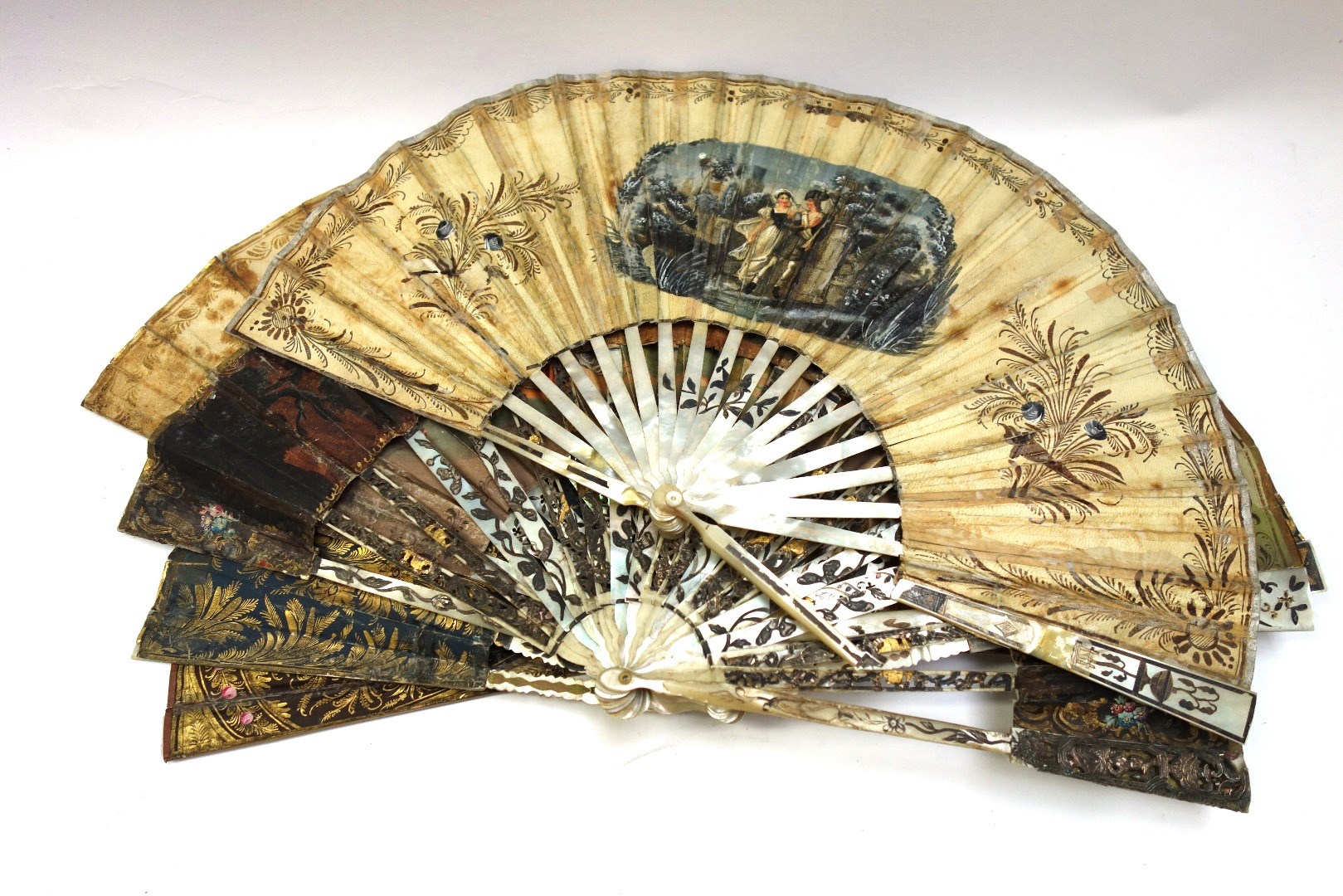 Appraisal: A Continental mother of pearl and painted paper fan th