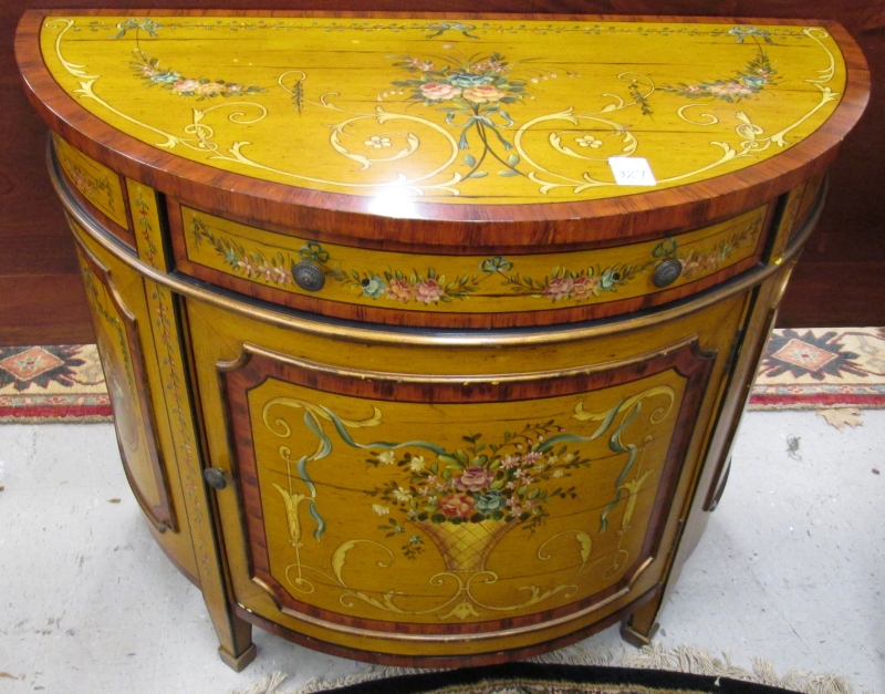 Appraisal: FEDERAL STYLE PAINT DECORATED CONSOLE CABINET th century a demilune