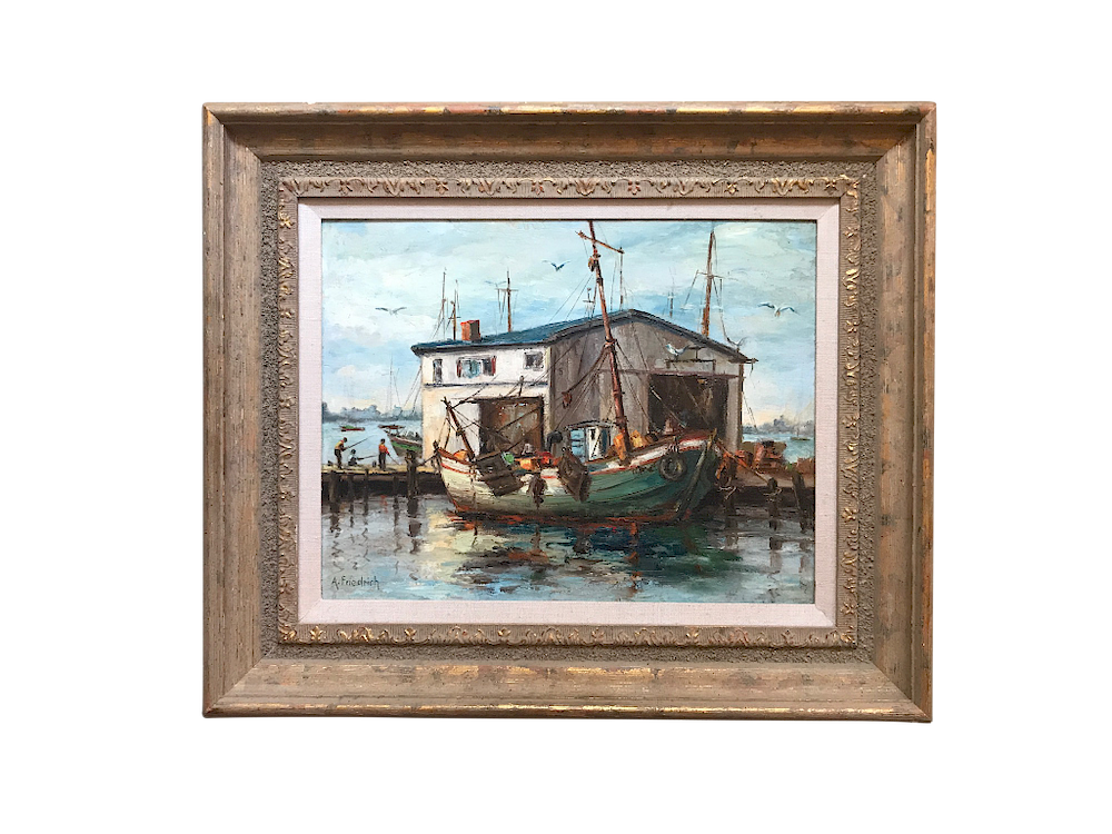 Appraisal: Gloucester Massachusetts Painting A Friedrich Gloucester Gloucester Mass dock with