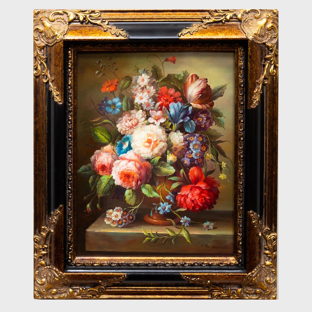 Appraisal: th Century School Floral Still Life Oil on board signed