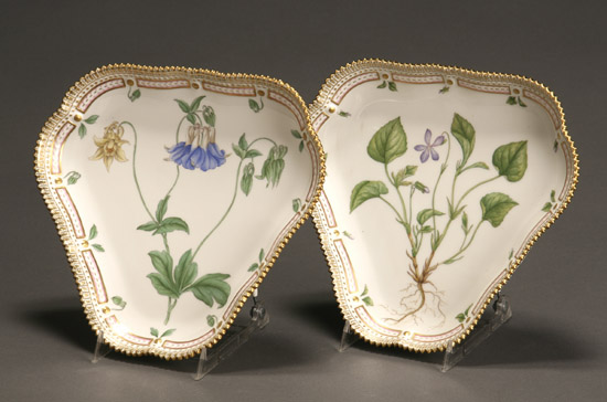 Appraisal: Two Royal Copenhagen 'Flora Danica' Triangular Dishes Dated and -