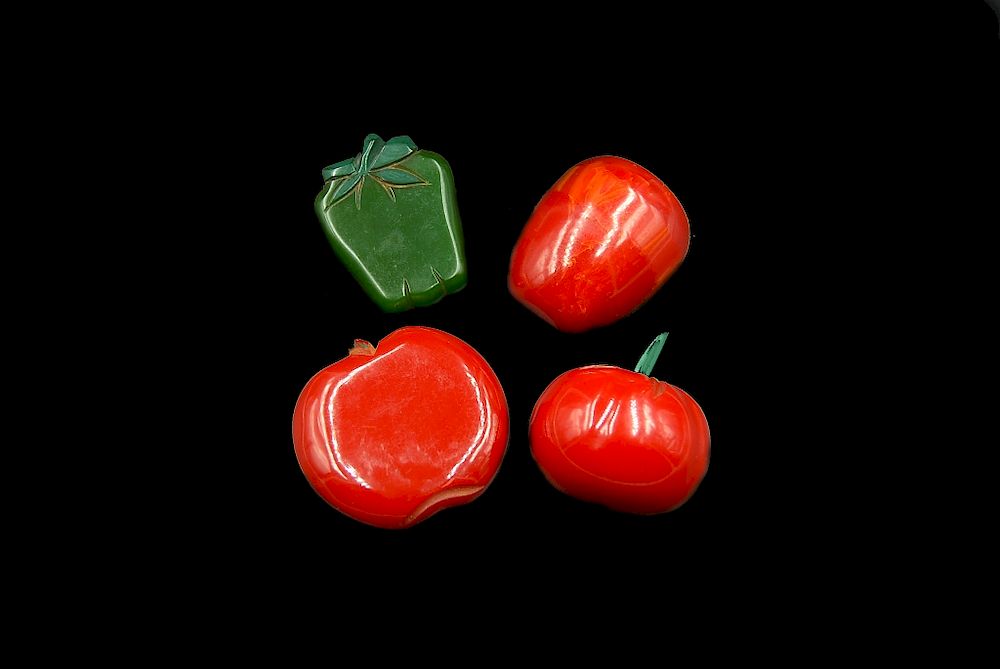 Appraisal: Vegetable Pins Cherry Red Tomato Apple Pepper Vegetable Pins Cherry