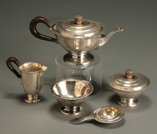 Appraisal: Continental Art Deco Silver Five-Piece Tea Service Probably Spanish Circa