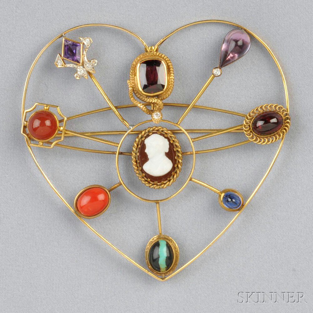 Appraisal: kt Gold Gem-set Stickpin Brooch designed as a heart with