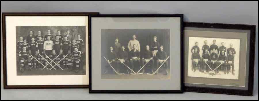 Appraisal: GROUP OF THREE FRAMED VINTAGE HOCKEY CLUB PHOTOGRAPHIC PRINTS Frames