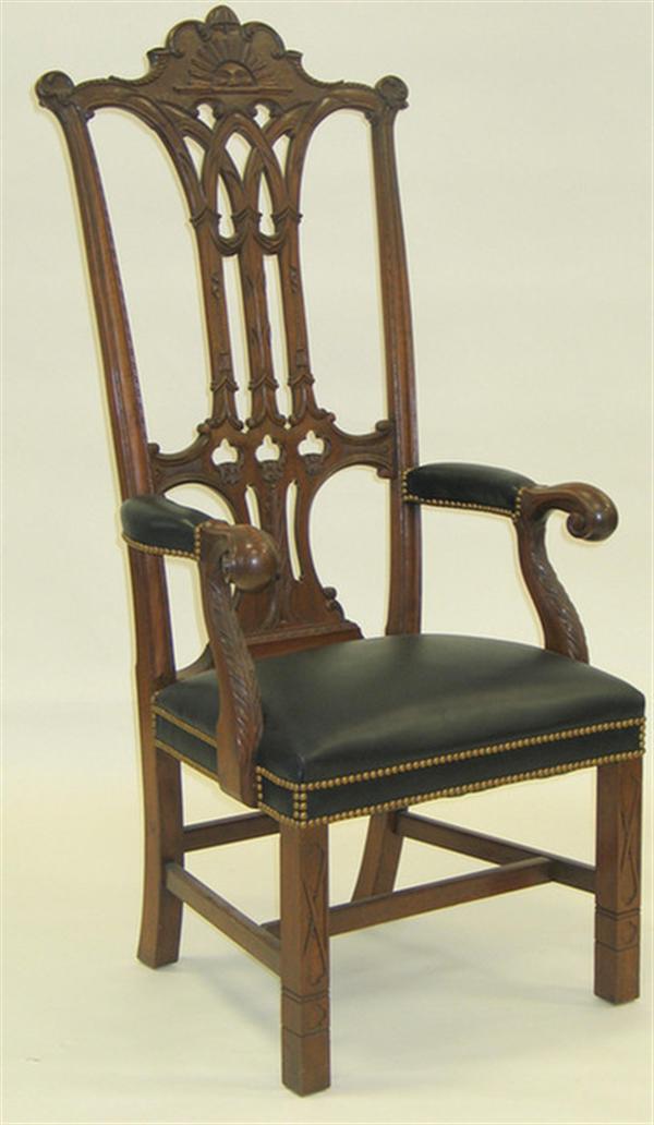 Appraisal: Carved mahogany Chippendale style armchair Replica of George Washington chair