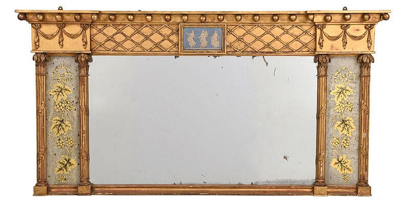 Appraisal: Fine Jasperware Inset Over Mantel Mirror circa drapery and lattice