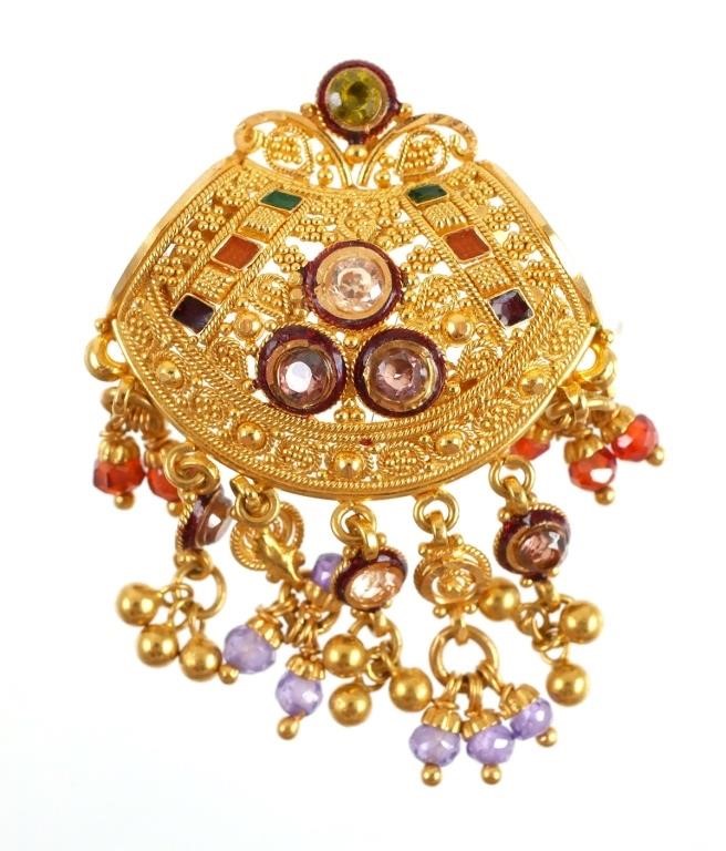 Appraisal: Possibly Turkish k gold pendant with hanging and mounted jewels